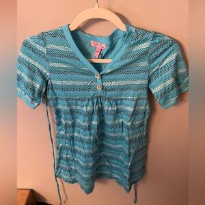 Girls blue Striped Mesh Top Medium